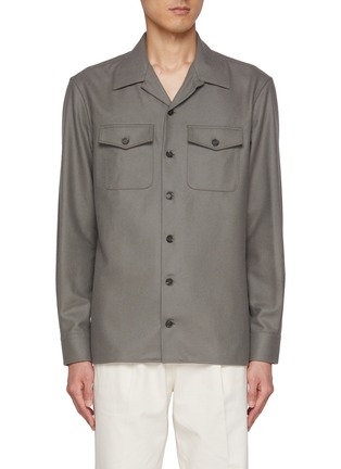 Main View - Click To Enlarge - BRUNELLO CUCINELLI - Camp Collar Virgin Wool Flannel Shirt