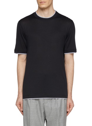 Main View - Click To Enlarge - BRUNELLO CUCINELLI - Contrast Trim Silk Cotton T-shirt