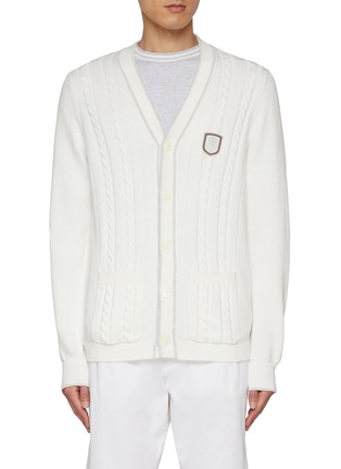 Main View - Click To Enlarge - BRUNELLO CUCINELLI - Logo Patch Cable Cotton Knit Cardigan