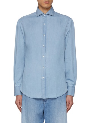 Main View - Click To Enlarge - BRUNELLO CUCINELLI - Spread Collar Light Wash Denim Shirt