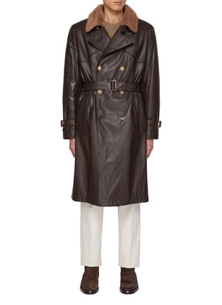 Main View - Click To Enlarge - BRUNELLO CUCINELLI - Detachable Collar Leather Trench Coat