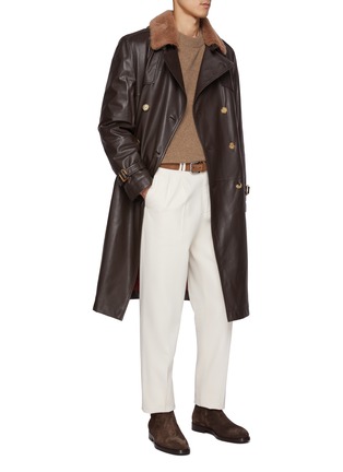 Figure View - Click To Enlarge - BRUNELLO CUCINELLI - Detachable Collar Leather Trench Coat