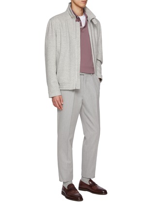 Figure View - Click To Enlarge - BRUNELLO CUCINELLI - Convertible Collar Wool Blend Herringbone Jacket