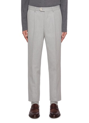 Main View - Click To Enlarge - BRUNELLO CUCINELLI - Pleated Front Cotton Blend Gabardine Trousers