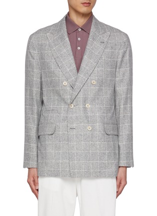 Main View - Click To Enlarge - BRUNELLO CUCINELLI - Double Breasted Plaid Silk Blend Blazer