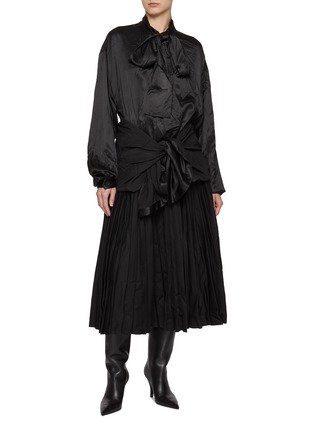 Figure View - Click To Enlarge - BALENCIAGA - Ribbon Neckline Silk Blouse