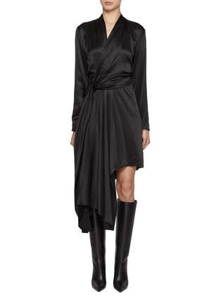 Main View - Click To Enlarge - BALENCIAGA - Draped Front Asymmetrical Hem Silk Dress