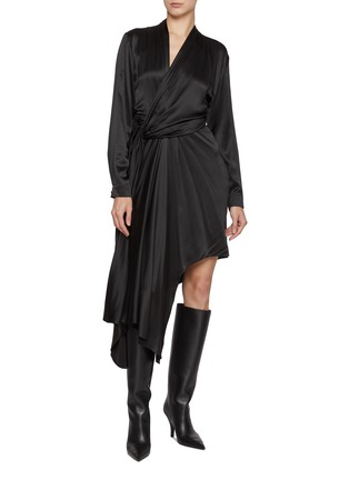 Figure View - Click To Enlarge - BALENCIAGA - Draped Front Asymmetrical Hem Silk Dress