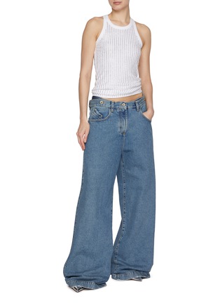 Figure View - Click To Enlarge - THE ATTICO - Double Waistband Cotton Wide Leg Jeans