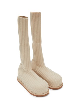 Detail View - Click To Enlarge - AMINA MUADDI - Veneda Stretch Ribbed Knit Flatform Boot