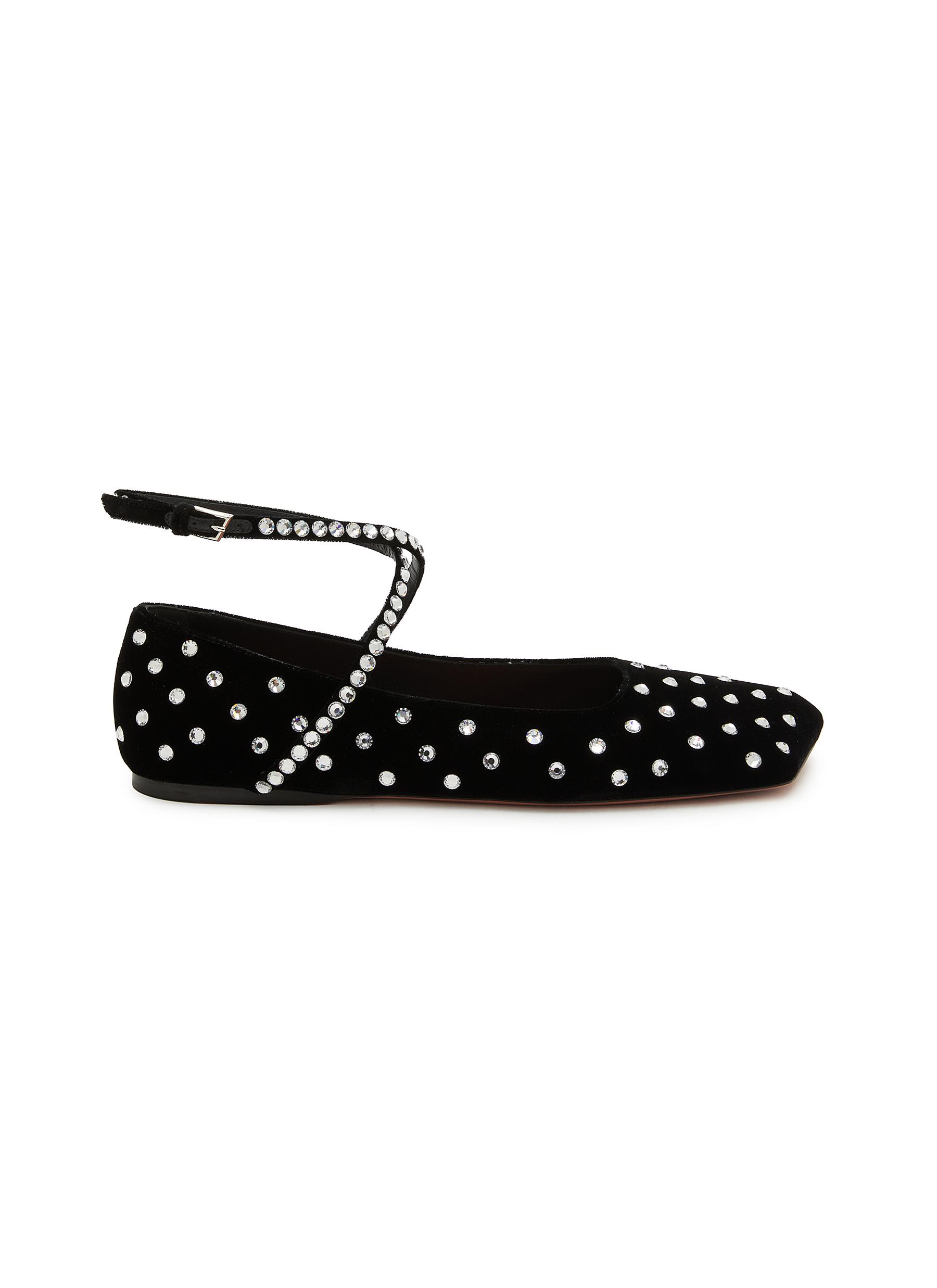 バレエシューズ AMINA MUADDI BALLERINE SHOES (ANE BLAWHICRY) Ane embellished leather ballet flats in black - Amina Muaddi