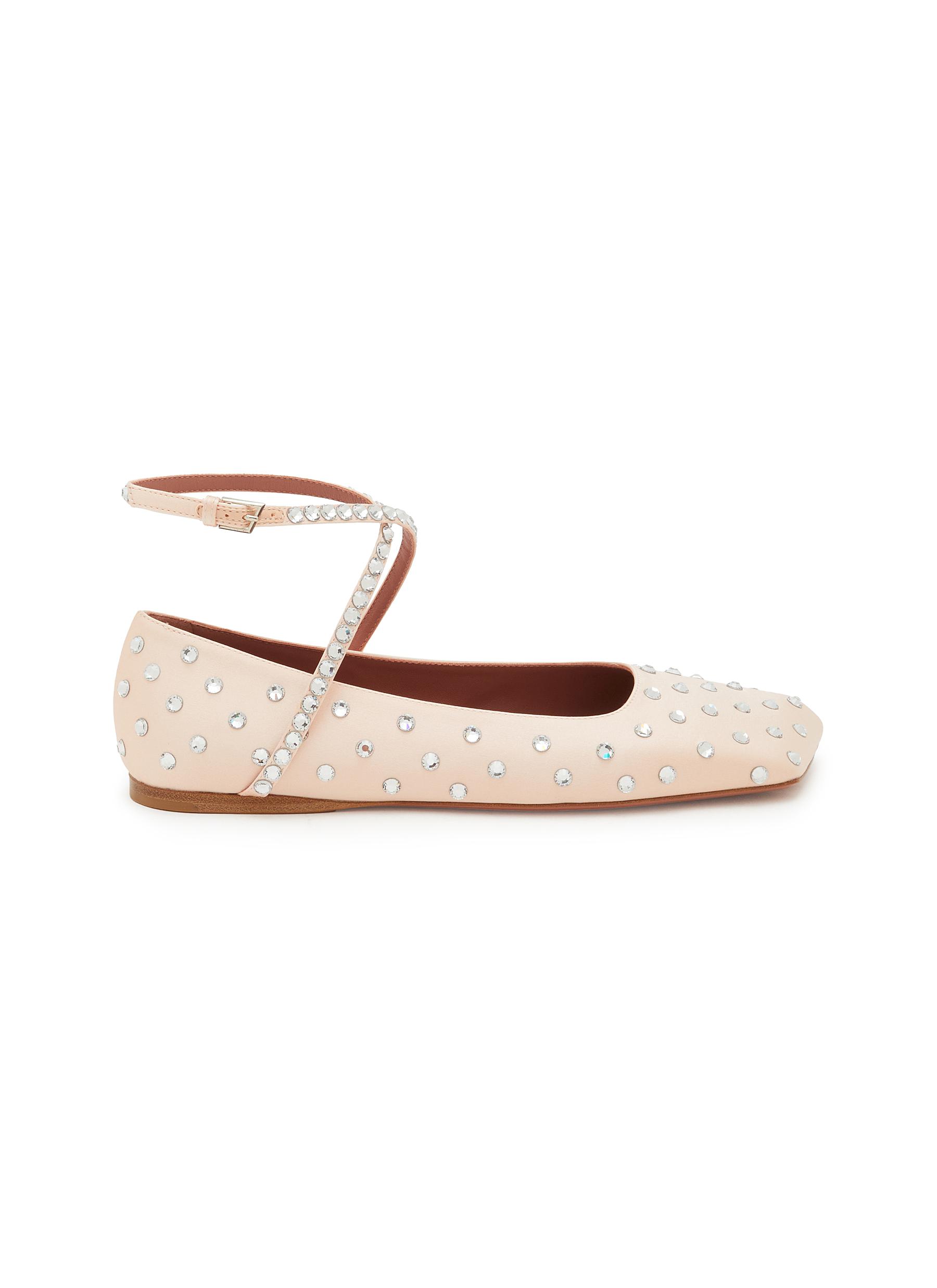 バレエシューズ AMINA MUADDI BALLERINE SHOES (ANE BLAWHICRY) Ane embellished leather ballet flats in black - Amina Muaddi