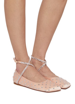 Figure View - Click To Enlarge - AMINA MUADDI - Ane Crystal Satin Ballerina Flats