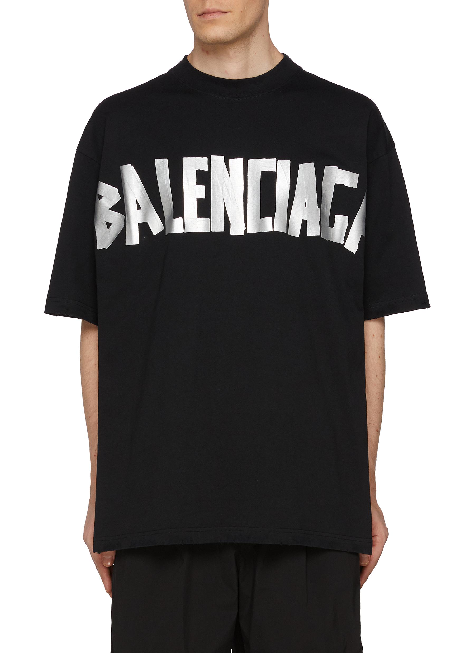 BALENCIAGA Tape Logo Cotton T Shirt Men Lane Crawford