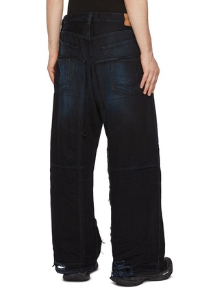 Back View - Click To Enlarge - BALENCIAGA - Dark Wash Wide Leg Double Knee Drawstring Jeans