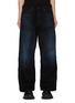 Main View - Click To Enlarge - BALENCIAGA - Dark Wash Wide Leg Double Knee Drawstring Jeans