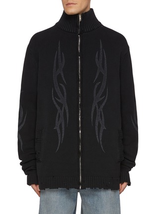 Main View - Click To Enlarge - BALENCIAGA - Tribal Print Zip Up Cotton Sweater