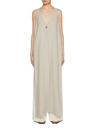 Main View - Click To Enlarge - LA COLLECTION - Louise V-Neck Open Side Linen Dress