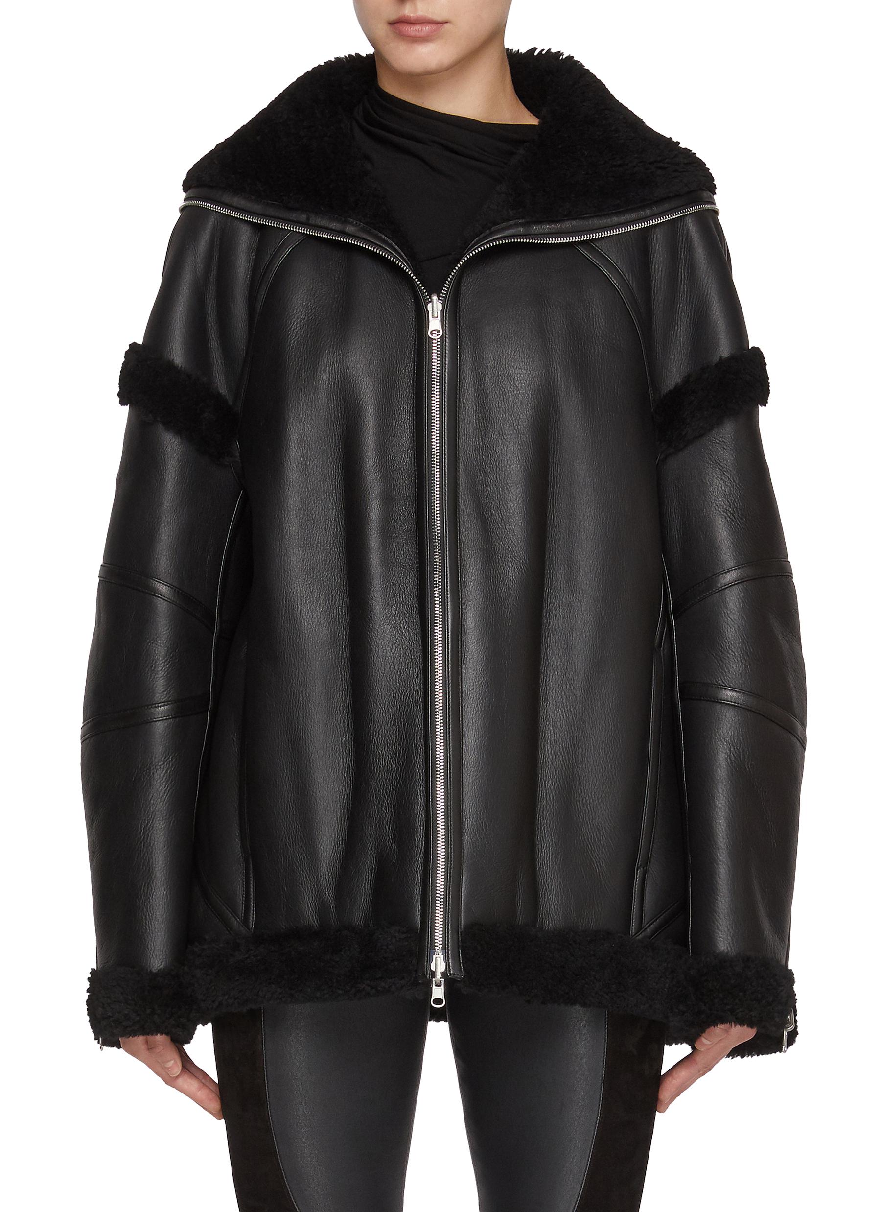 Oversized shearling biker jacket best sale