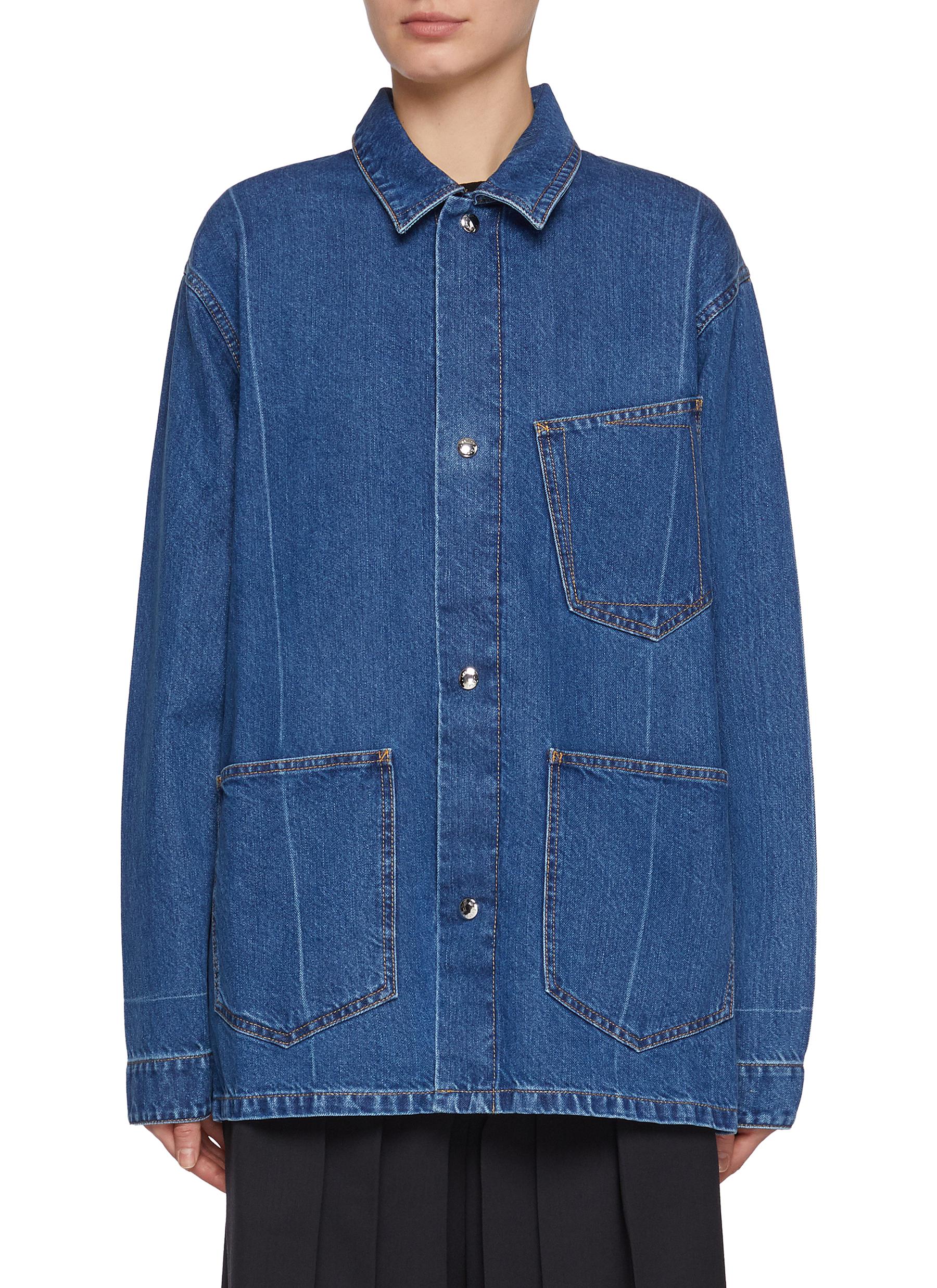 Abstract Stitch Boxy Biker Denim Jacket