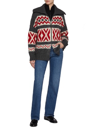 Figure View - Click To Enlarge - BRUNELLO CUCINELLI - Zip Up Jacquard Cashmere Cardigan