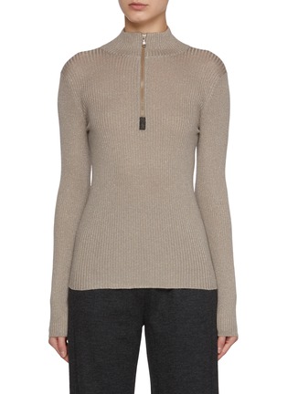 Main View - Click To Enlarge - BRUNELLO CUCINELLI - Half Zip Sequin Rib Knit Top