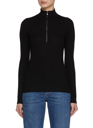 Main View - Click To Enlarge - BRUNELLO CUCINELLI - Half Zip Sequin Rib Knit Top