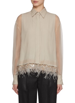 Main View - Click To Enlarge - BRUNELLO CUCINELLI - Organza Sleeve Feather Hem Silk Shirt