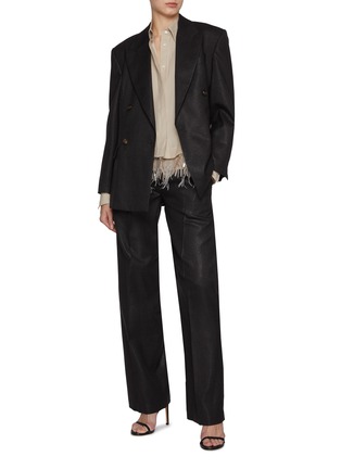 Figure View - Click To Enlarge - BRUNELLO CUCINELLI - Organza Sleeve Feather Hem Silk Shirt