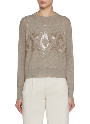 Main View - Click To Enlarge - BRUNELLO CUCINELLI - Sequin Front Knit Sweater