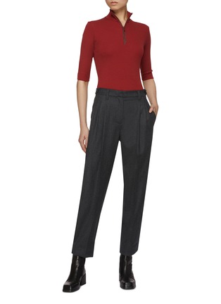 Figure View - Click To Enlarge - BRUNELLO CUCINELLI - High Neck Half Zip Wool Top