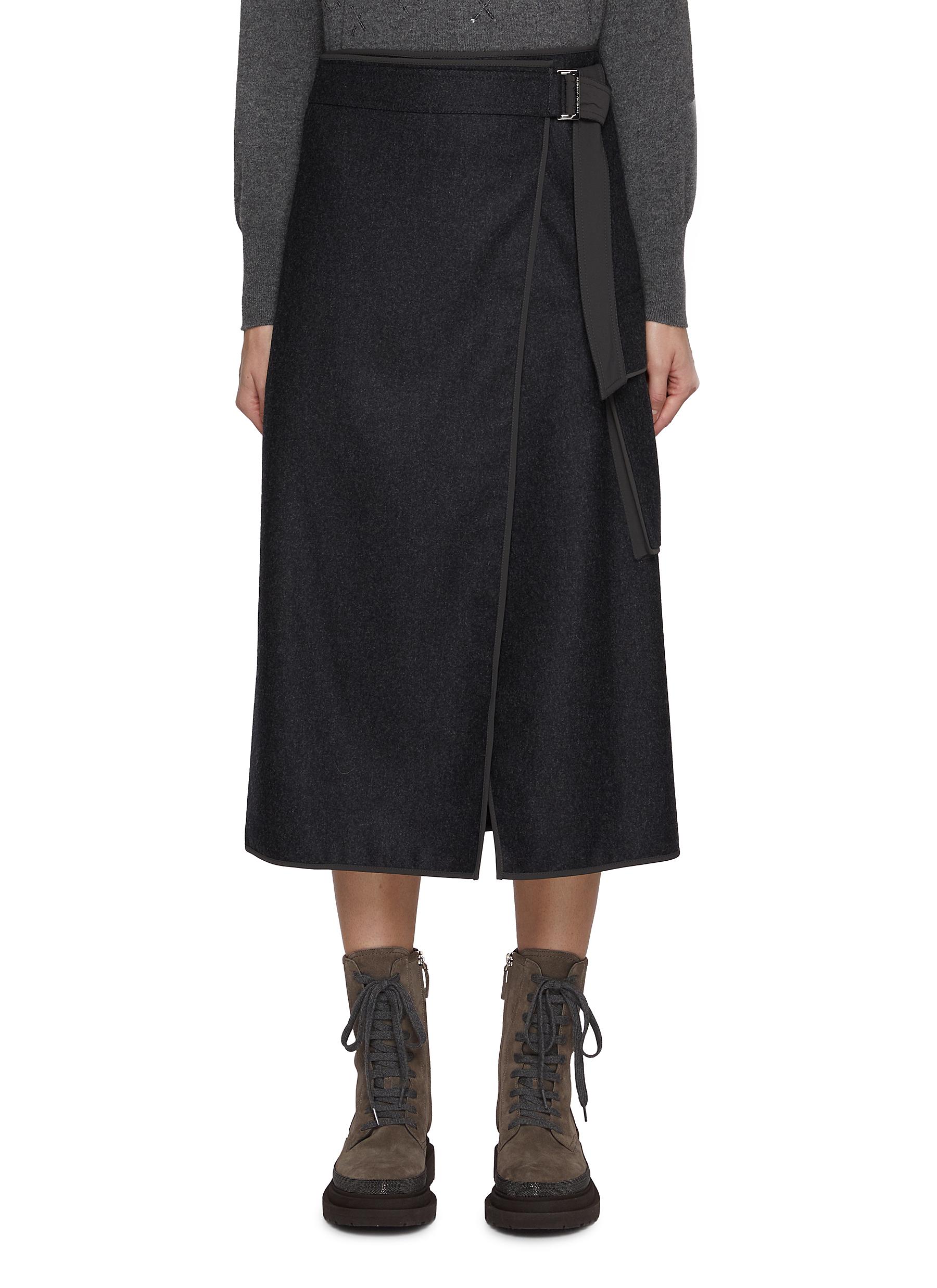 BRUNELLO CUCINELLI | Cargo Pocket Wrap Wool Midi Skirt