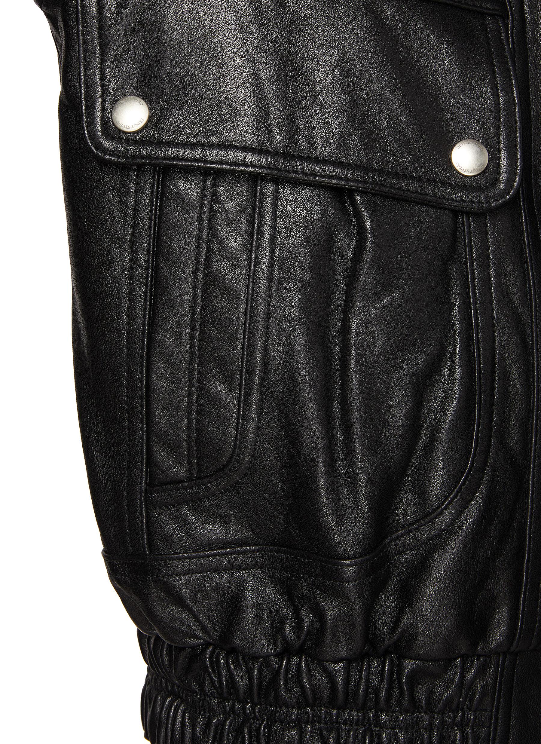 Unisex Oversized Leather Blouson Jacket - Thumbnail 4