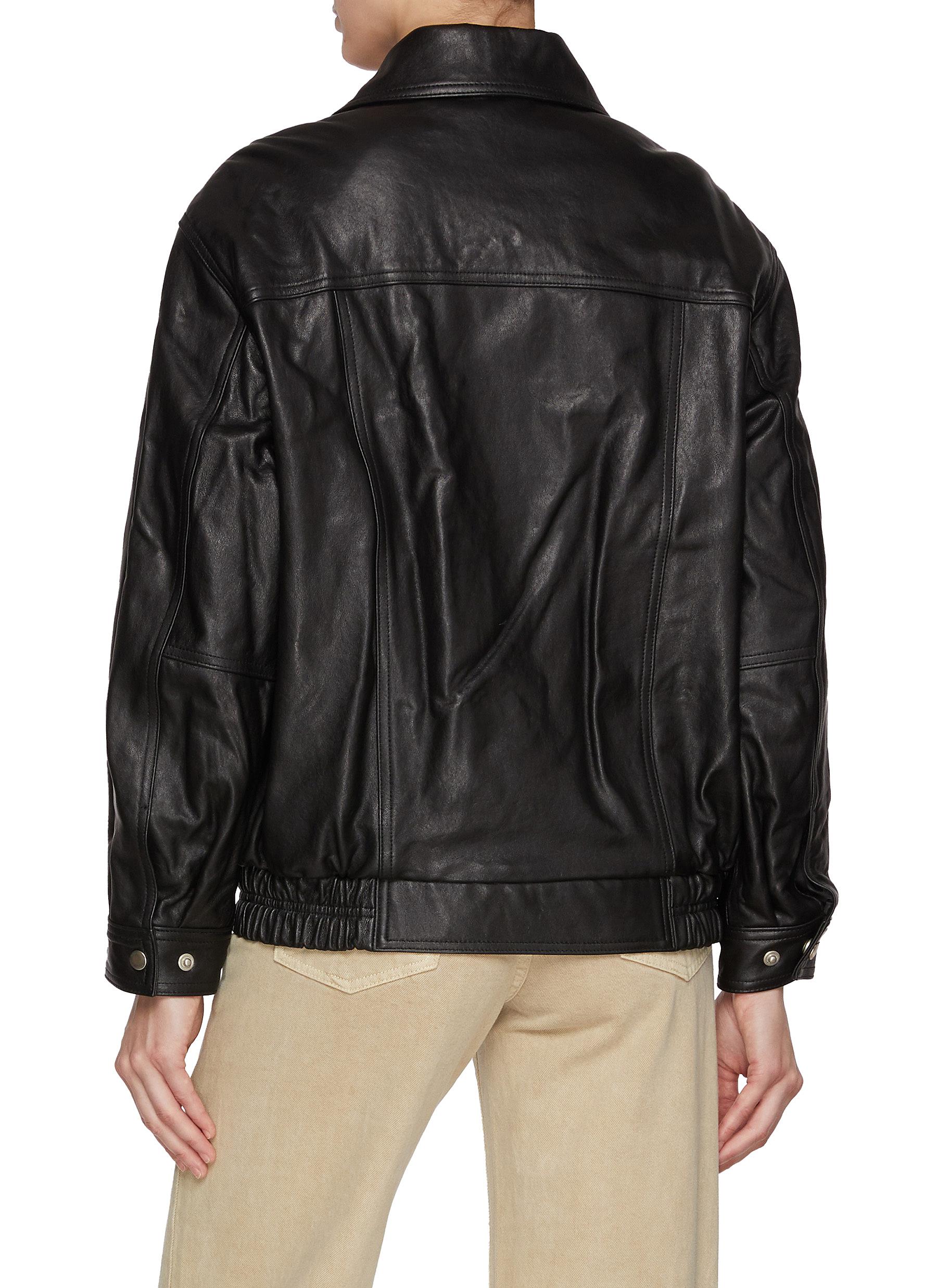 Unisex Oversized Leather Blouson Jacket - Thumbnail 3