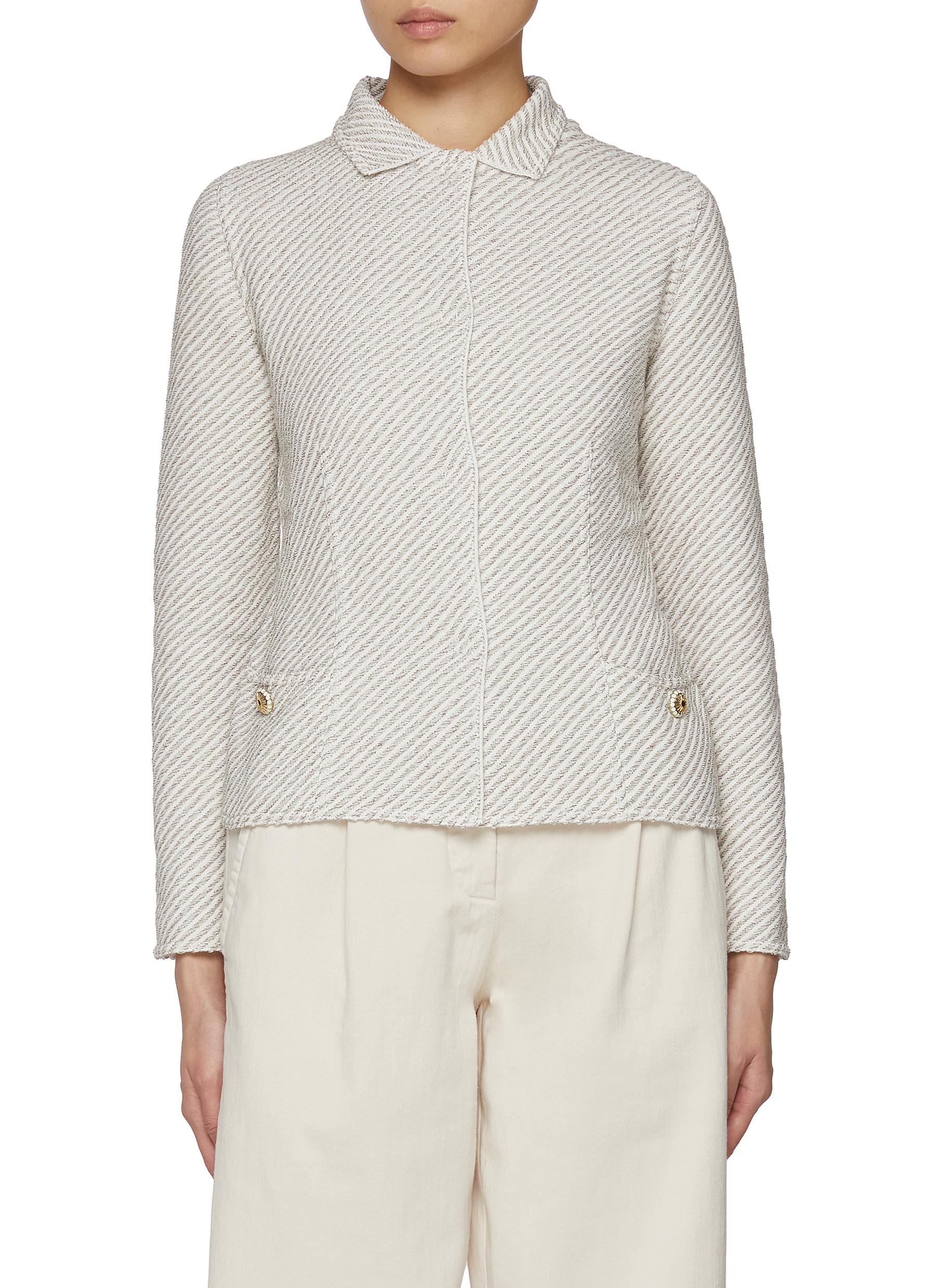 Collared Cotton Blend Cardigan - Image 1