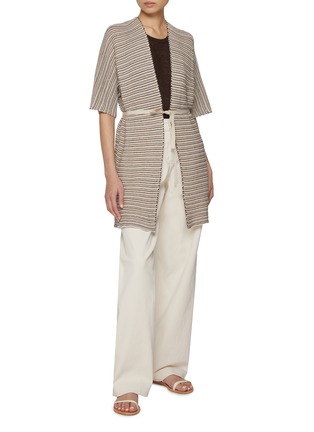 Figure View - Click To Enlarge - BRUNO MANETTI - Sequin Embellished Striped Cotton Linen Blend Cardigan