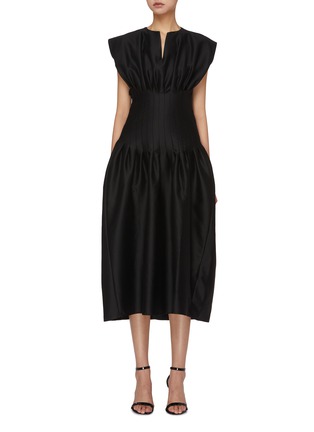 Main View - Click To Enlarge - FABIANA FILIPPI - Cap Sleeves Pleated Cinched Waist Dress