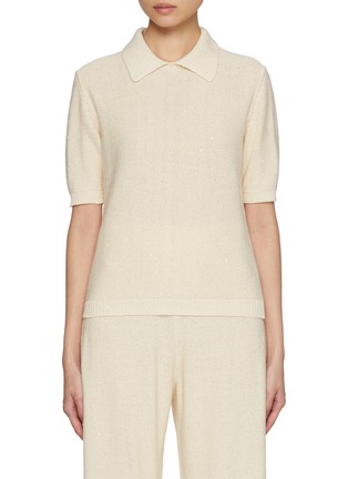 Main View - Click To Enlarge - FABIANA FILIPPI - Sequin Cotton Linen Knit Polo Shirt