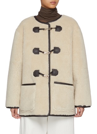 Main View - Click To Enlarge - DUNST - Collarless Buckled Faux Shearling Jacket