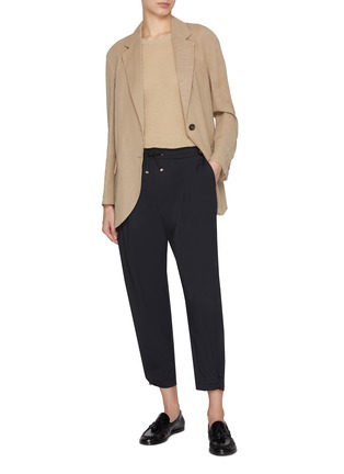 Figure View - Click To Enlarge - HERNO - Drawstring Snap Button Hem Cropped Pants