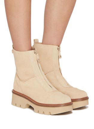 Figure View - Click To Enlarge - SAM EDELMAN - Copper Zipped Suede Ankle Boots