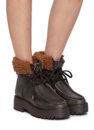 Figure View - Click To Enlarge - SAM EDELMAN - Elara Distressed Leather Shearling Boots