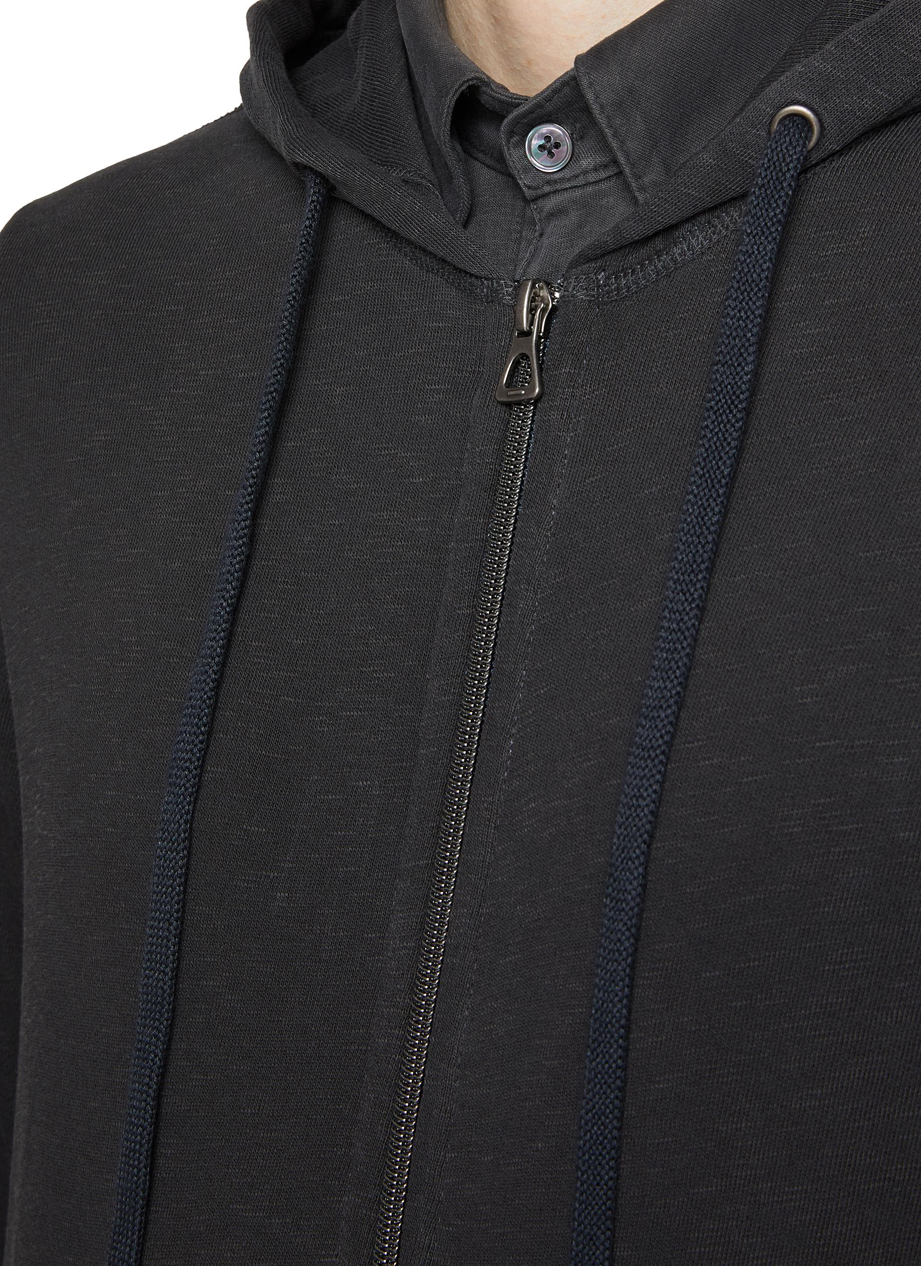 Vintage French Terry Zip Up Cotton Hoodie - Thumbnail 4