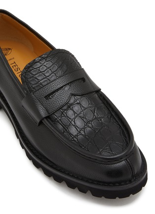 Detail View - Click To Enlarge - TESTONI - Piuma Bordone Courmayeur Croco Leather Loafers