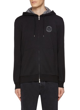 Main View - Click To Enlarge - BRUNELLO CUCINELLI - Zip Up Logo Cotton Blend Hoodie