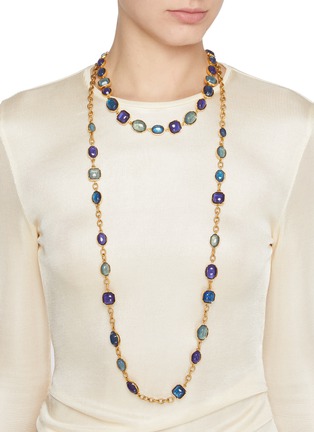 Figure View - Click To Enlarge - GOOSSENS - Collier Rinabow Cabochons Gold Pleated Necklace