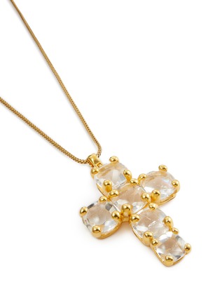 Detail View - Click To Enlarge - GOOSSENS - Stones Kohi Nor Cross Pendant Crystal Gold Pleated Necklace