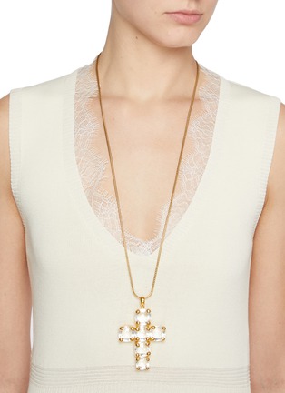 Figure View - Click To Enlarge - GOOSSENS - Stones Kohi Nor Cross Pendant Crystal Gold Pleated Necklace