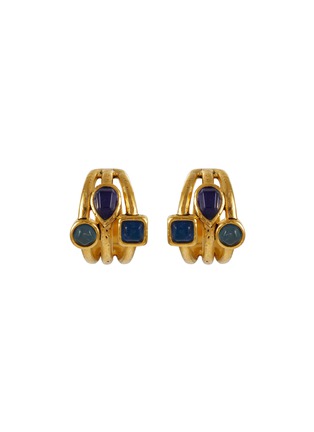 Main View - Click To Enlarge - GOOSSENS - Bo Pin Mini Cabochons Hoop Gold Pleated Earrings