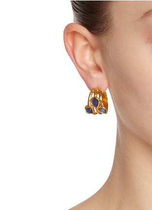 Figure View - Click To Enlarge - GOOSSENS - Bo Pin Mini Cabochons Hoop Gold Pleated Earrings